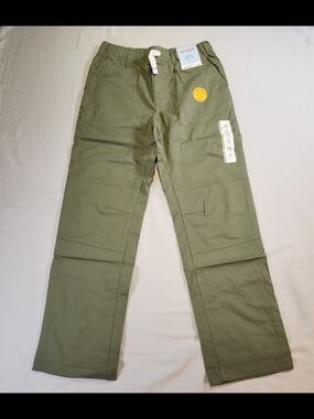 NWT Boys Green Utility Straight Pants Reinforced Knee Stretch Drawstring Elastic
